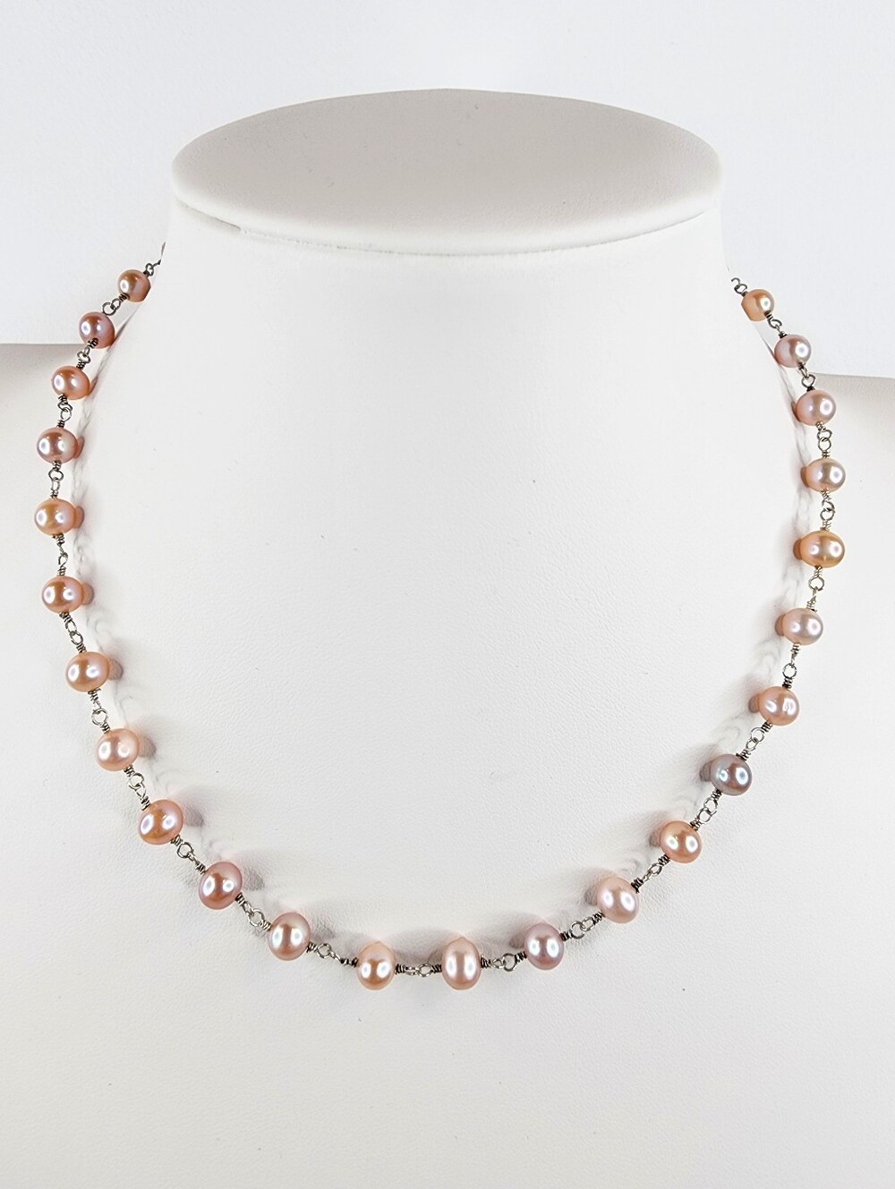 Dainty Vintage Pearl Necklace Pale Pink 925 Sterling Silver and Chain Extender